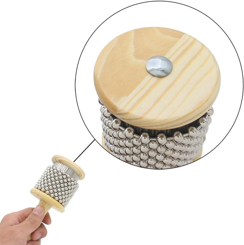 mocrcrel Wooden Cabasa Hand Shaker Pop Percussion Instrument, with Stainless Steel Breads Latin Percussion Instrument (3.5in) - Image 4